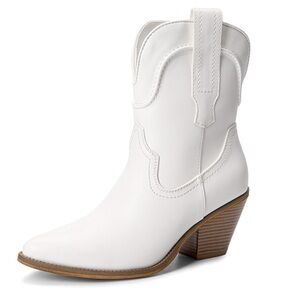 Dream Pairs White Cowboy Boots Short Western Booties Size 8 EUC w/ Box